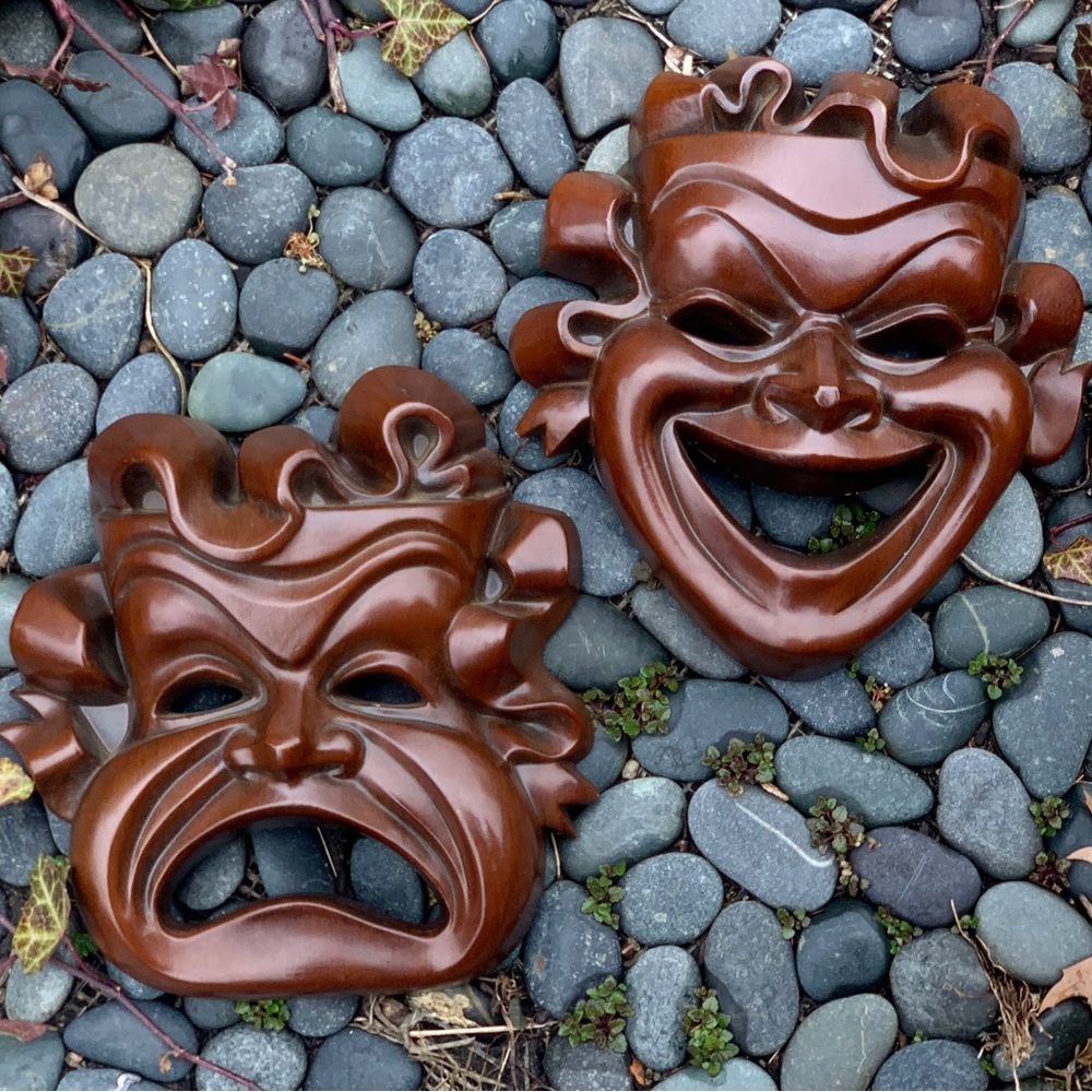 VINTAGE Burwood Products Comedy Tragedy Theatre Happy Sad mask wall plaques